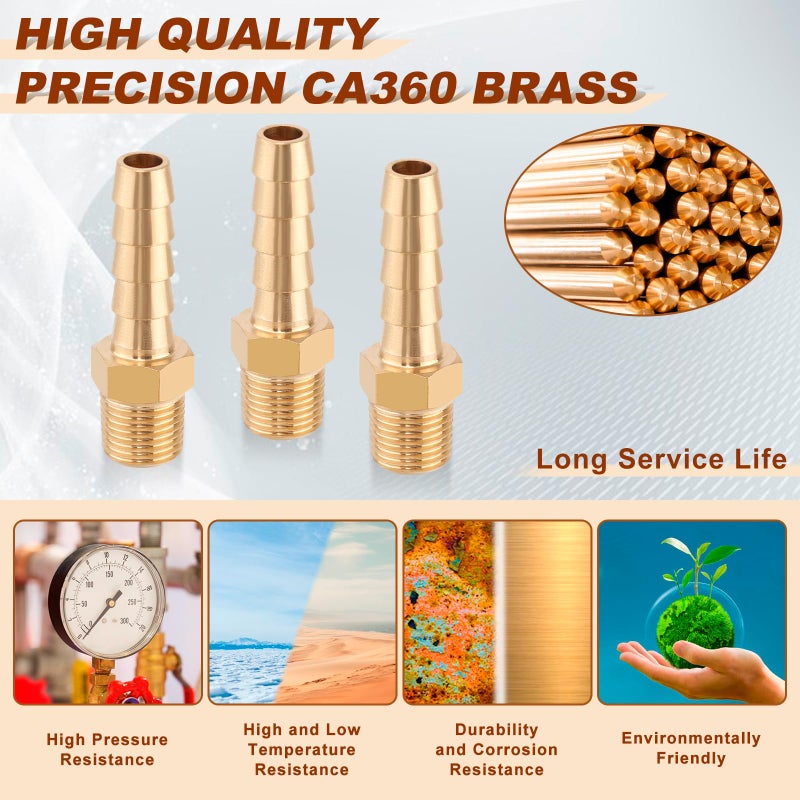 boeray موصلات خرطوم نحاسية Boeray 5 قطع 1/4 بوصة إلى 1/8 بوصة خيوط ذكر NPT موصلات خرطوم هواء محول موصلات خط مياه وقود هواء 1/4 بوصة × 1/8 بوصة موصلات نحاسية - Image 3